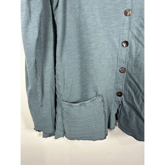 Fenini Womens Medium Top Blouse Lagenlook Button Up Long Sleeve Pockets Collared - Picture 4 of 10